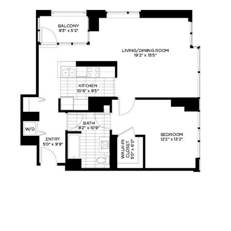 One Bedroom Style A1 Apartment Floor Plan